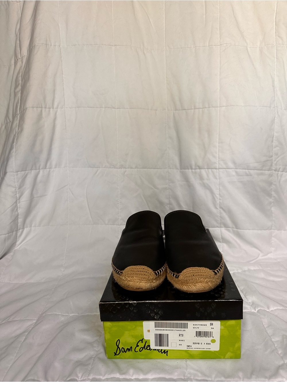 Sam Edelman Black Espadrille Slip-On Mules with Natural Woven Toe Cap